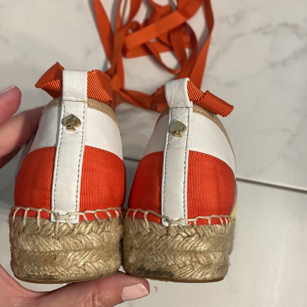 Kate Spade Leena White Napa Mint Blue Yellow Pink Grosgrain Espadrilles Size 10 - Picture 5 of 6